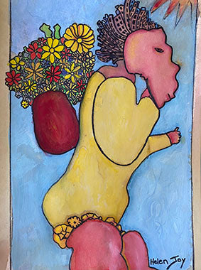 What I Brought With Me abstract canvas art print featuring narrative character design by Australian artist