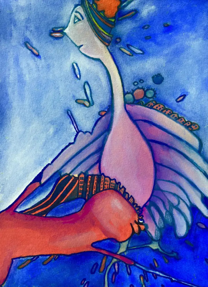 Ruffled Feathers abstract canvas art print featuring expressive bird character by Australian artist