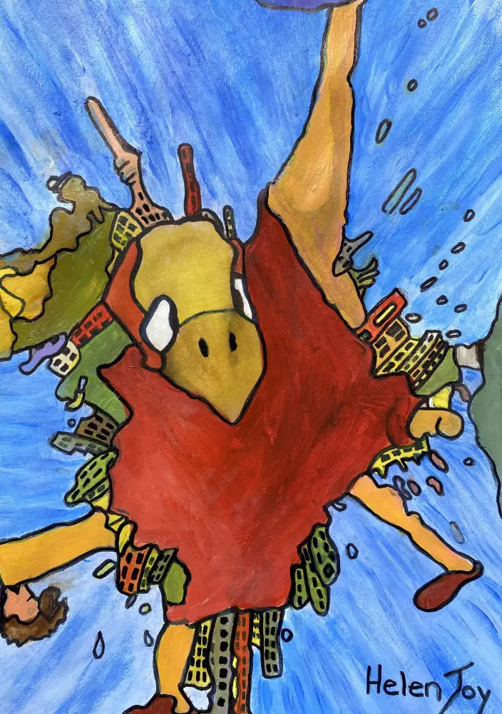 Exploding Red Duck abstract canvas art print featuring vibrant red playful duck character by Australian artist