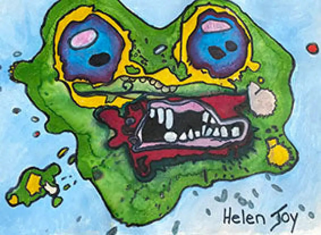 Green Monster abstract canvas art print featuring playful green monster character by Australian artist