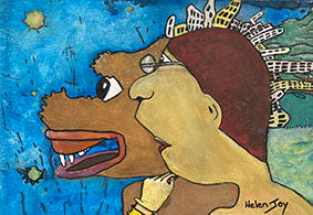 Man & Dog abstract canvas art print featuring heartwarming human and dog companionship by Australian artist